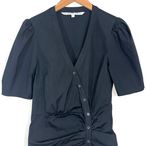 SOLD 💕Veronica Beard Atia Black Ruched Cotton Button Front Dress Size 8 - Picture 4 of 13
